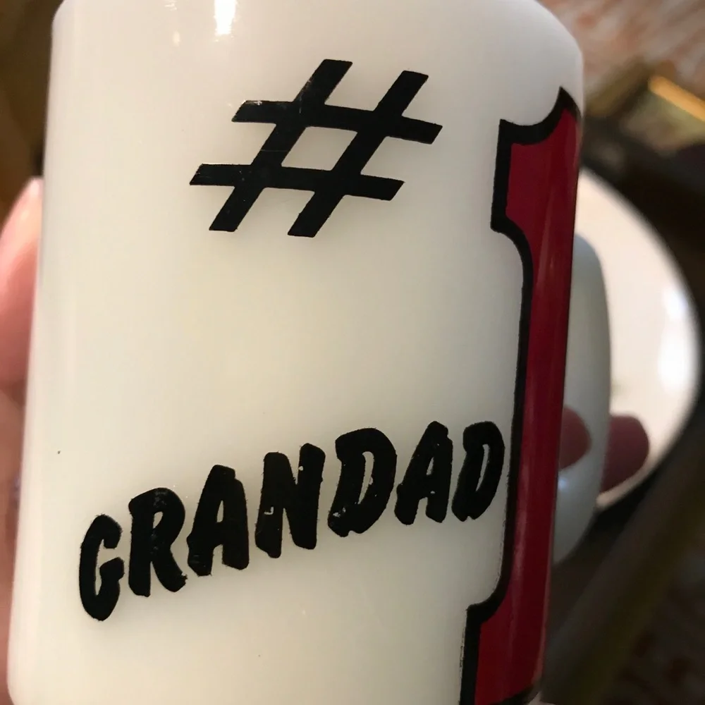 Vintage Anchor Hocking Milkglass Mug Grandad red white black